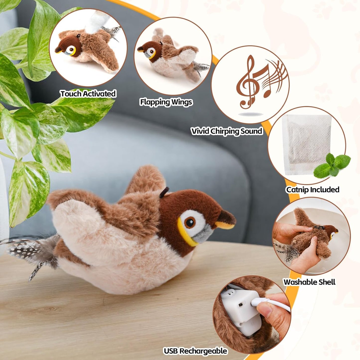 Chirping Plush Cat Play Bird™