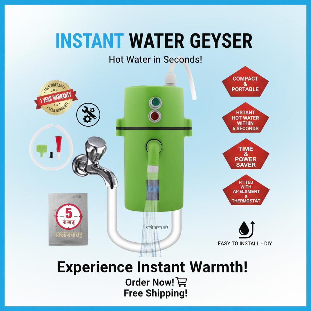 Instant Electric Water Geyser For Home | Kitchen | Bathroom etc. ABS Body- Shock Proof, Electric Saving